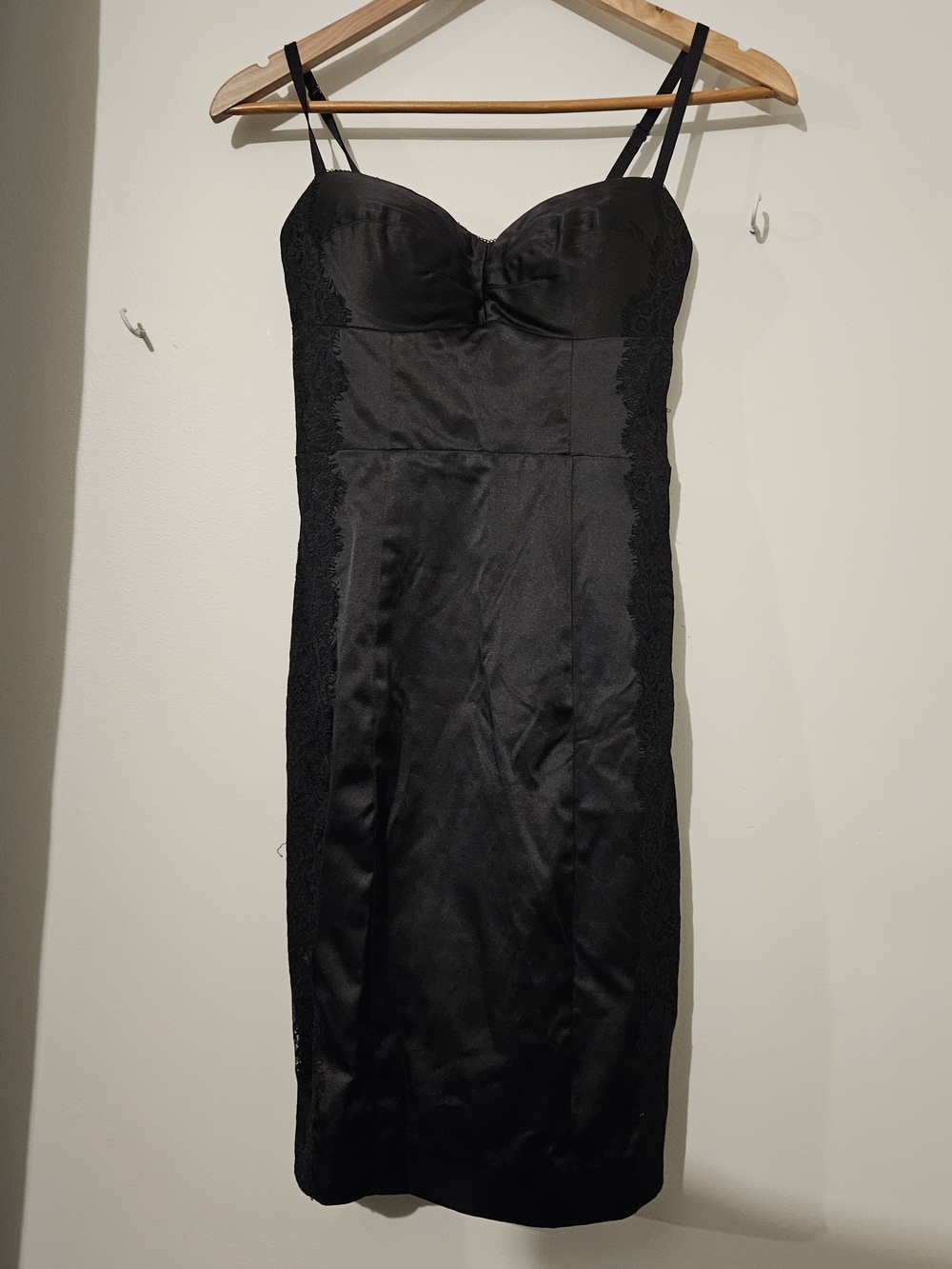 Guess Black Midi Slip Dress with Lace Panels